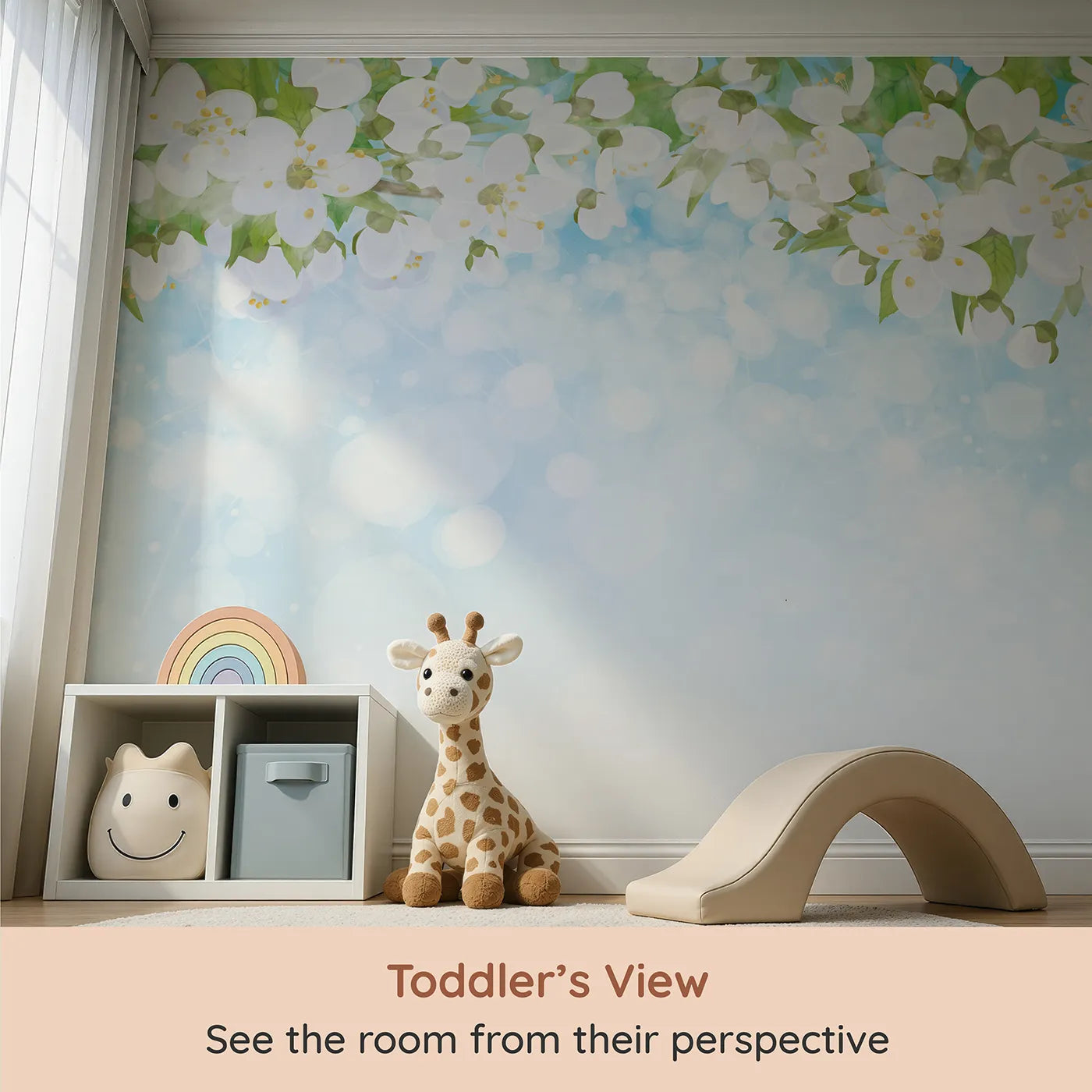 Whimsy Tots Spring Blossom Sky Wall Mural (Turn Their Room into a Breath of Fresh Air) from your child's view.Gender-Neutral