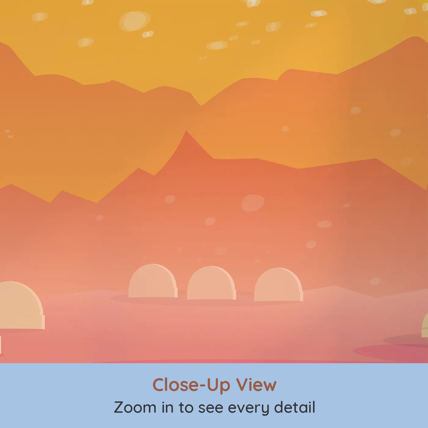 Close-up view of Whimsy Tots' Cosmic Craters Planet Wall Mural in Orange (Turn Their Room into an Interstellar Adventure).Gender-Neutral