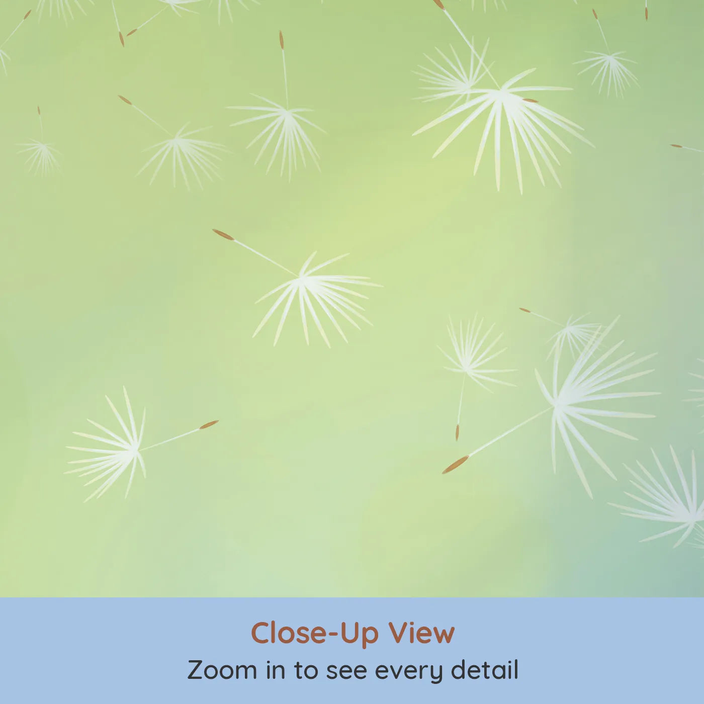 Close-up view of Whimsy Tots' Dandelion Wishes Wall Mural (Turn Their Room into a Place to Dream and Grow).Gender-Neutral