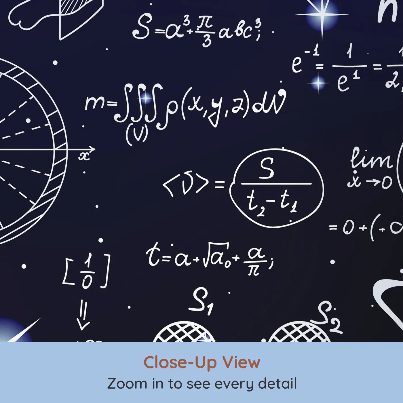 Close-up view of Whimsy Tots' Cosmic Equations Wall Mural (Turn Their Room into a Universe of Discovery).Gender-Neutral