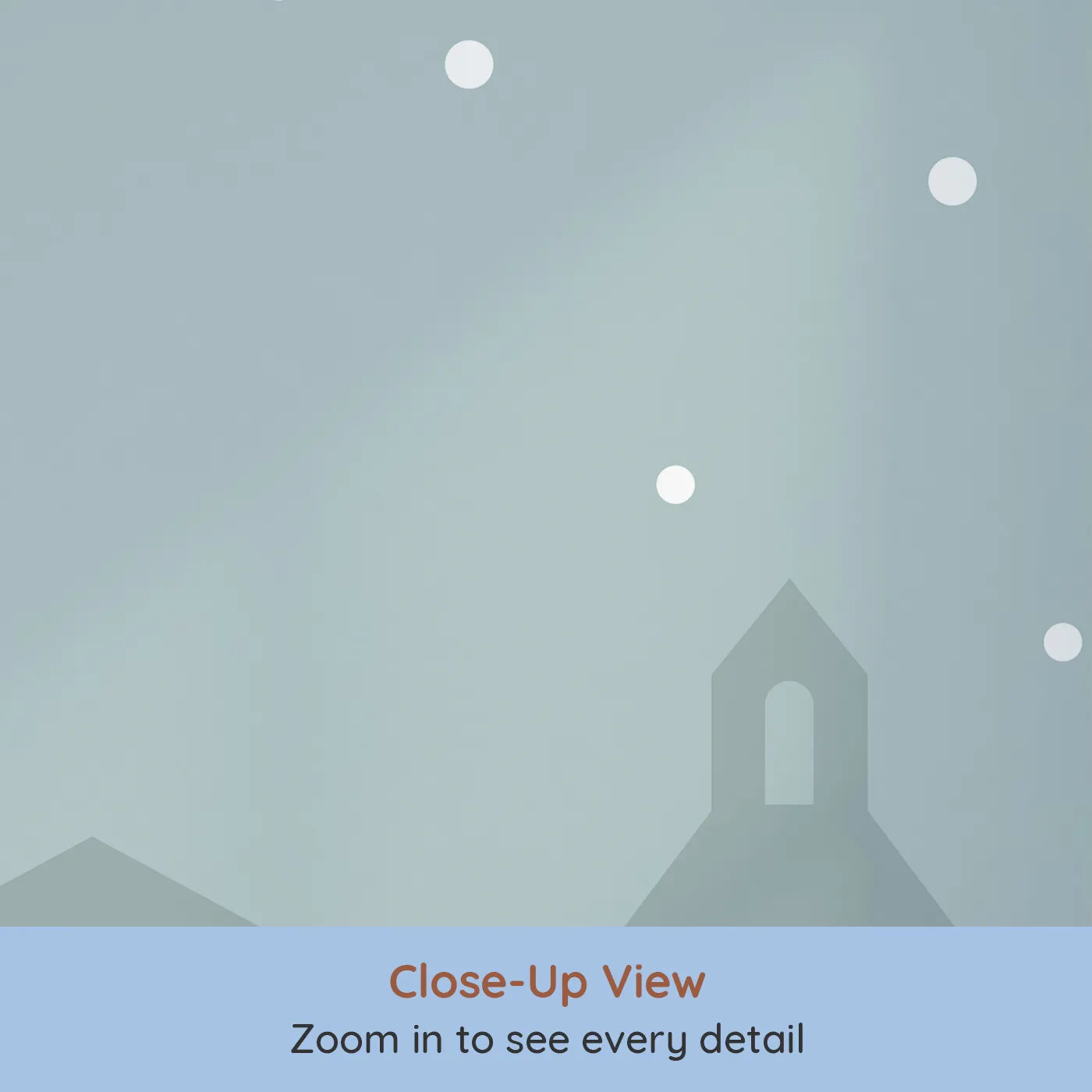 Close-up view of Whimsy Tots' Starry Night Village Wall Mural (Turn Their Room into a Peaceful, Starlit Town).Gender-Neutral