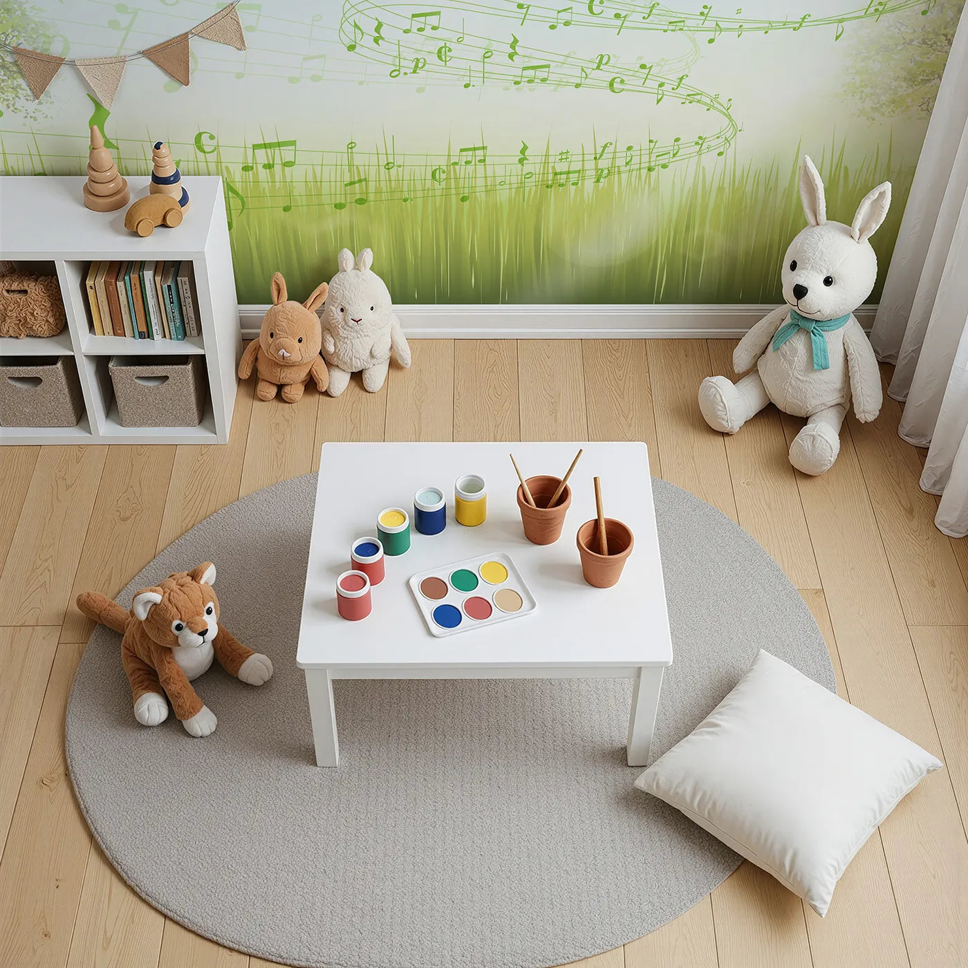 Top-down view of Whimsy Tots' Song of the Meadow Wall Mural (Turn Their Room into a Sunny, Musical Landscape).Gender-Neutral