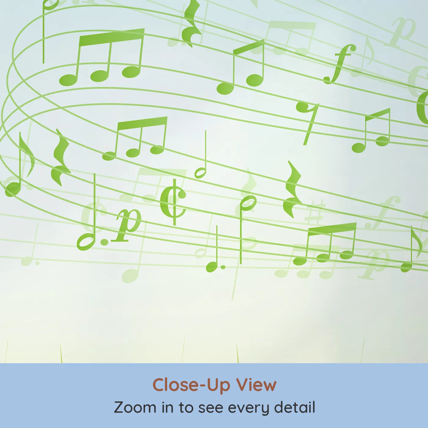 Close-up view of Whimsy Tots' Song of the Meadow Wall Mural (Turn Their Room into a Sunny, Musical Landscape).Gender-Neutral