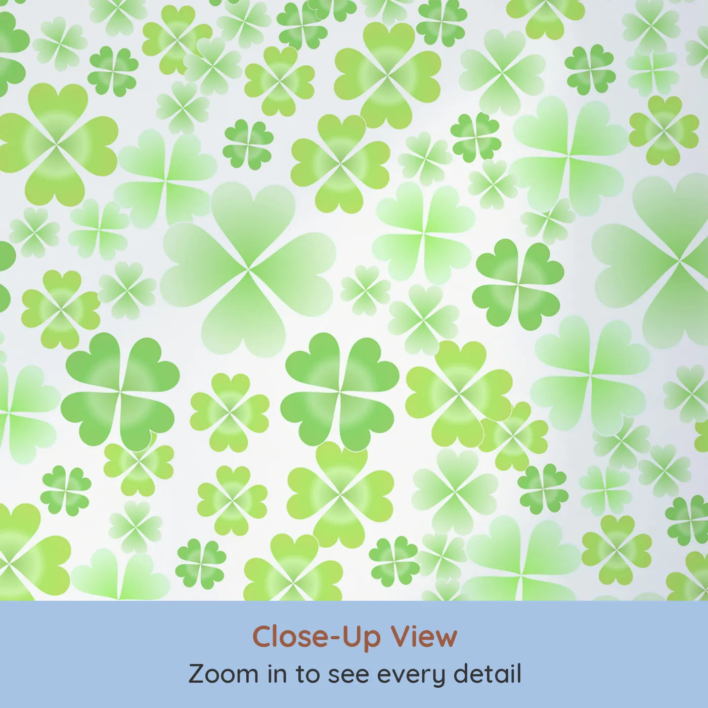 Close-up view of Whimsy Tots' Lucky Clover Patch Wall Mural (Turn Their Room into a Field of Good Fortune).Gender-Neutral