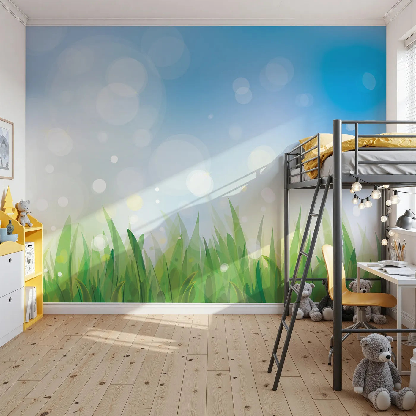 Front view of Whimsy Tots' Summer Grass Breeze Wall Mural