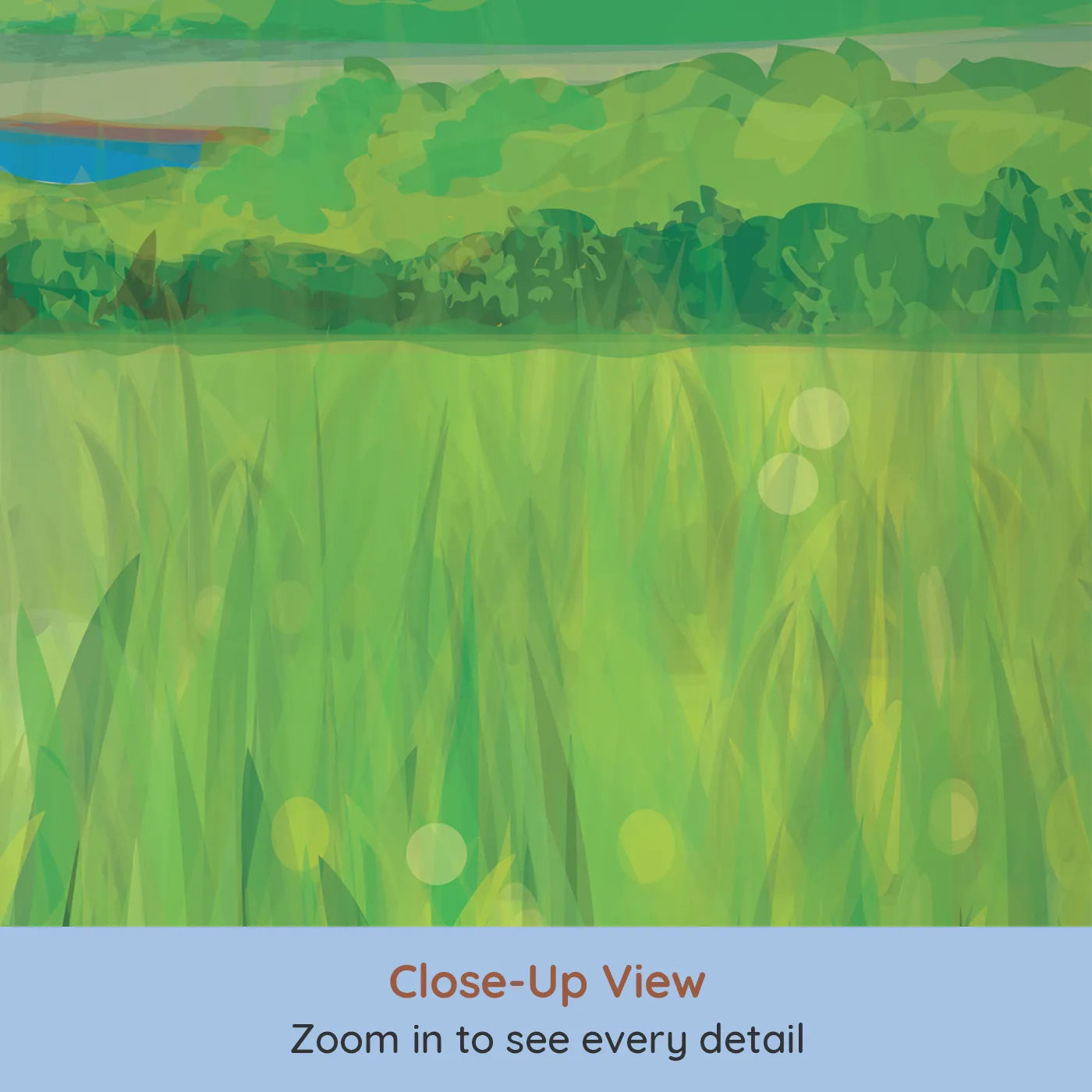 Close-up view of Whimsy Tots' Green Valley Vista Wall Mural (Turn Their Room into a Peaceful Rolling Landscape).Gender-Neutral