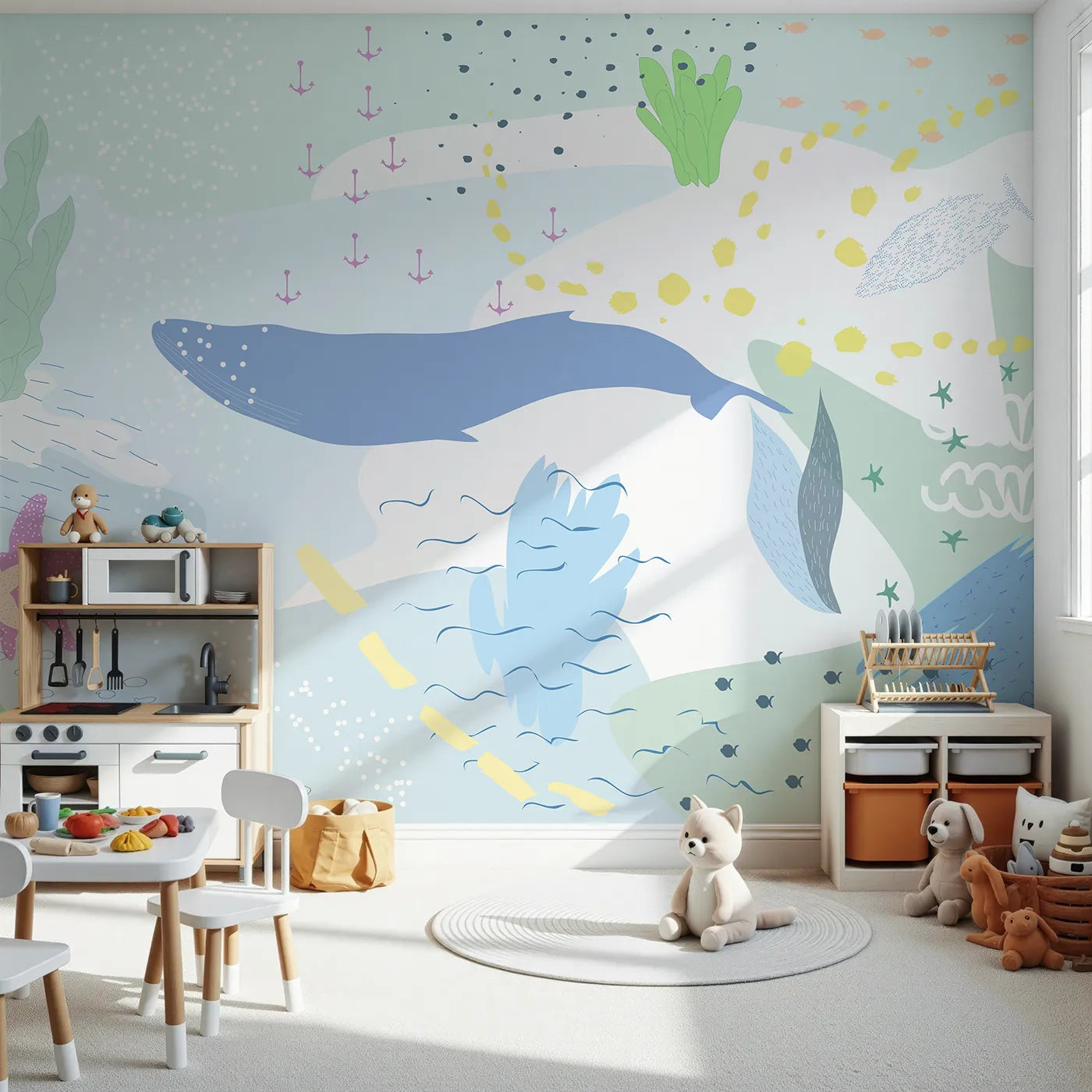Front view of Whimsy Tots' Gentle Ocean Dream Wall Mural