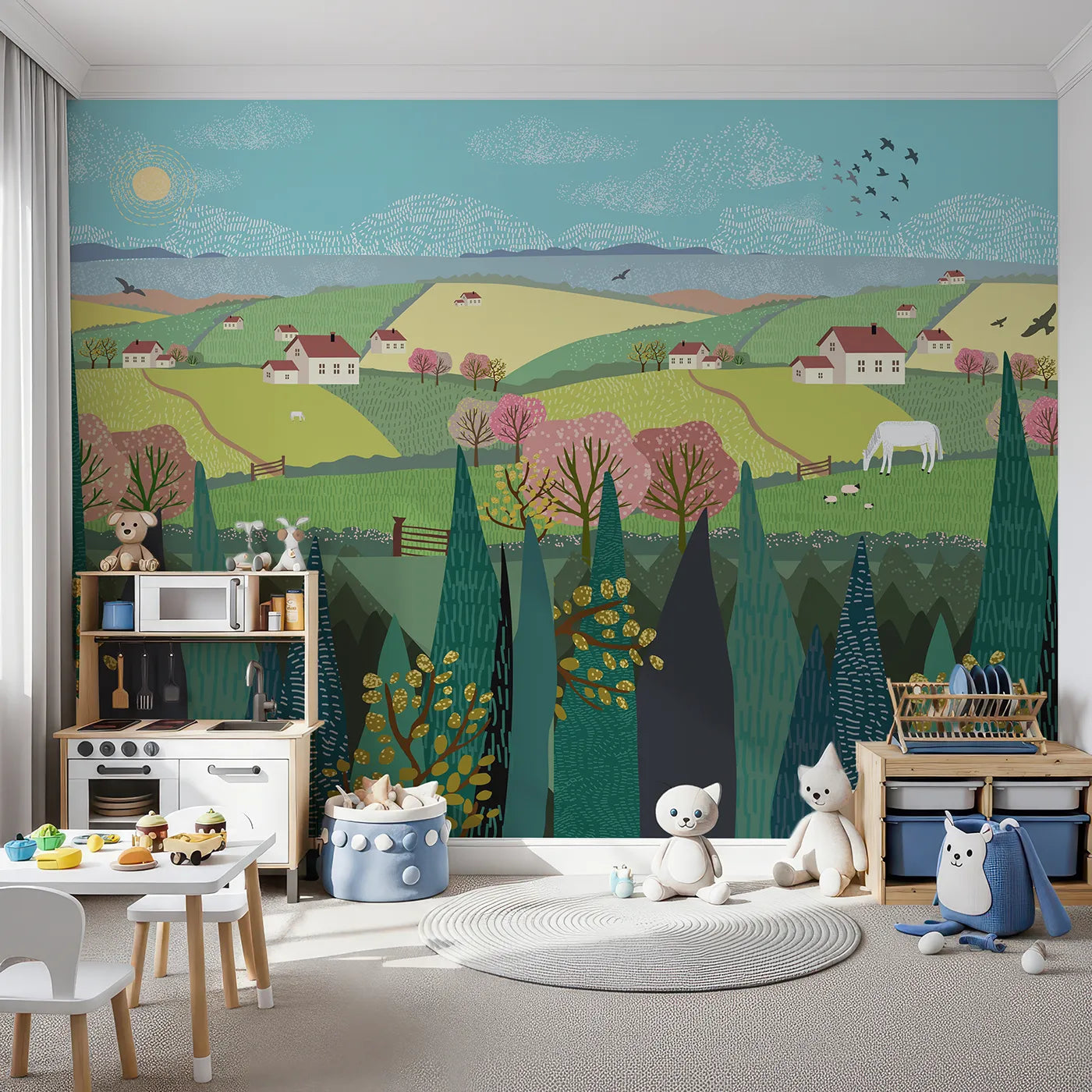 Front view of Whimsy Tots' Spring Valley Farms Wall Mural