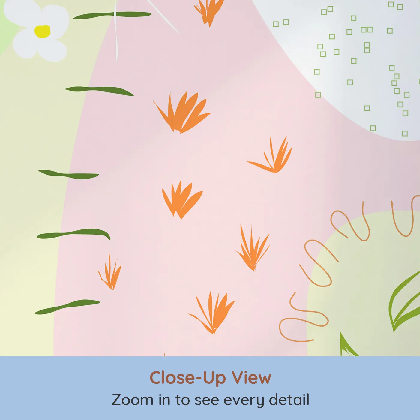 Close-up view of Whimsy Tots' Abstract Meadow Doodles Wall Mural (Turn Their Room into a Field of Creative Blooms).Best for Girls