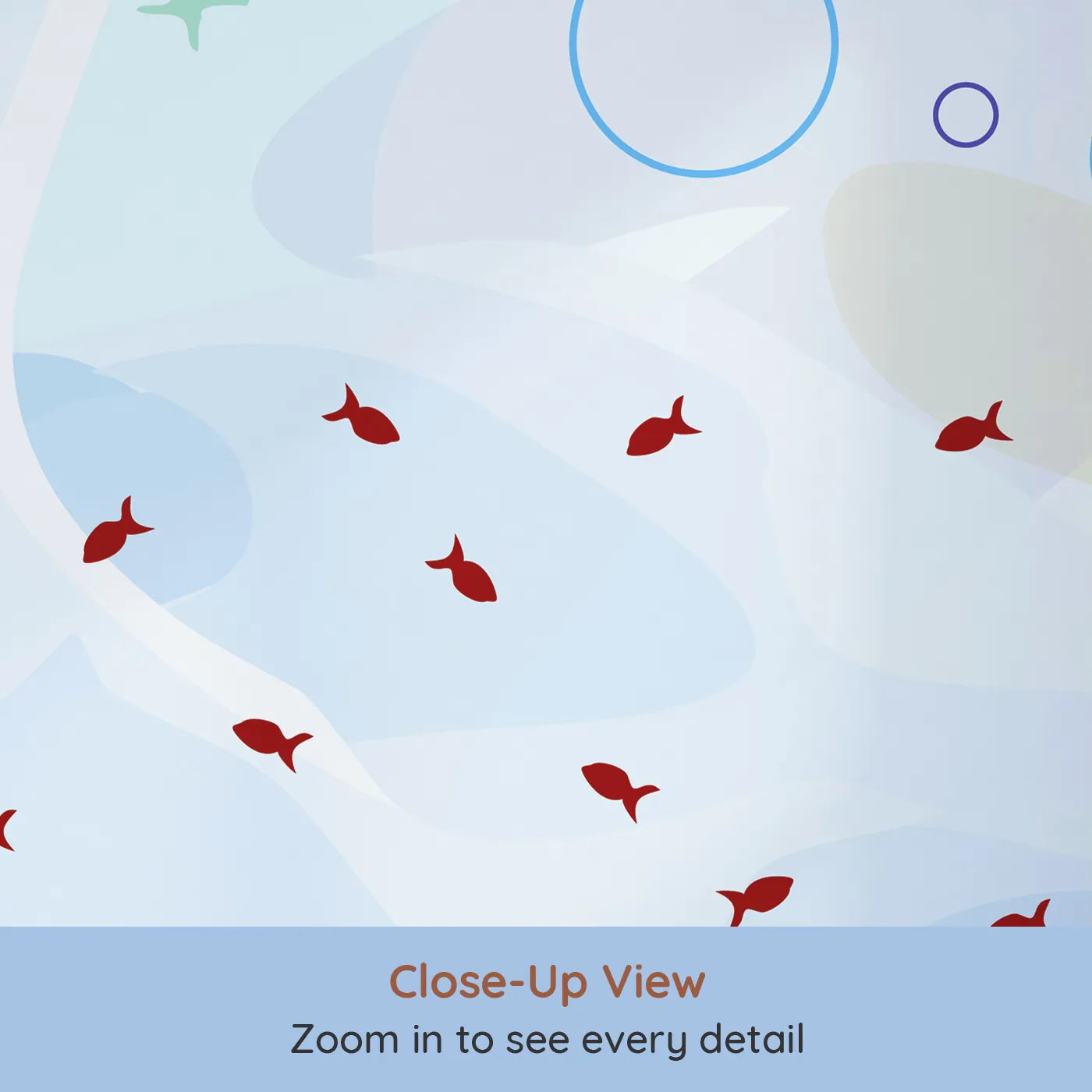 Close-up view of Whimsy Tots' Abstract Shark Reef Wall Mural (Turn Their Room into a Modern Underwater Adventure).Gender-Neutral