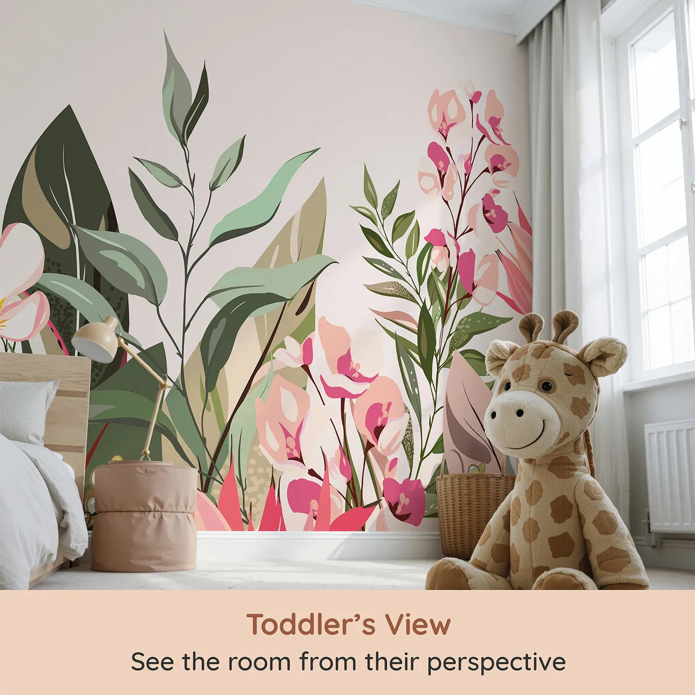 Whimsy Tots Tropical Garden Border Wall Mural (Turn Their Room into a Lush Tropical Paradise) from your child's view.Best for Girls