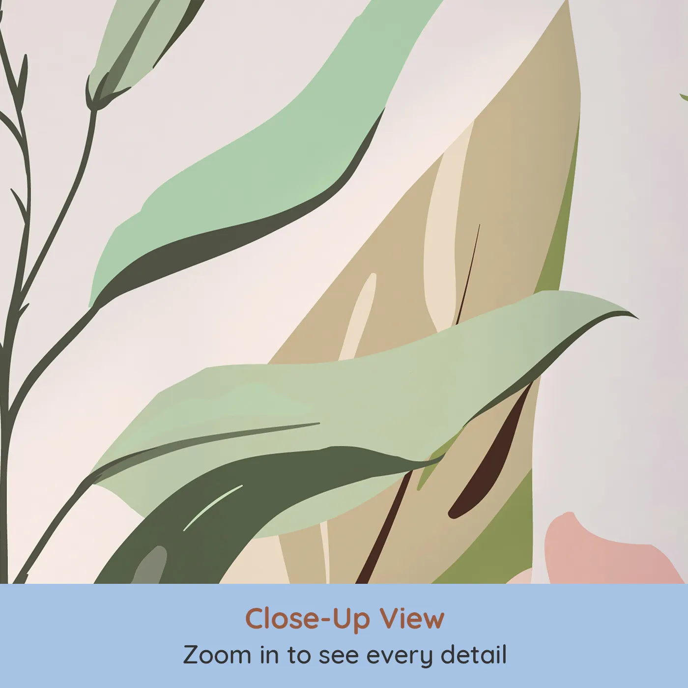 Close-up view of Whimsy Tots' Tropical Garden Border Wall Mural (Turn Their Room into a Lush Tropical Paradise).Best for Girls