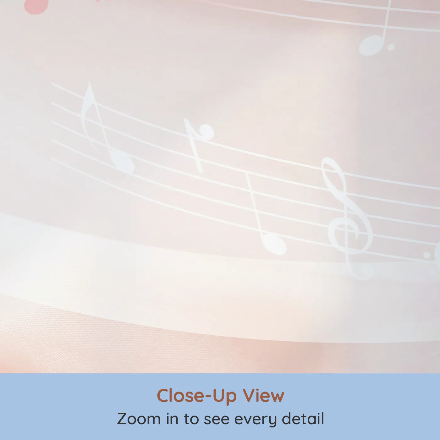 Close-up view of Whimsy Tots' Gentle Melody Wall Mural in Pink (Turn Their Room into a Soft and Soothing Symphony).Best for Girls