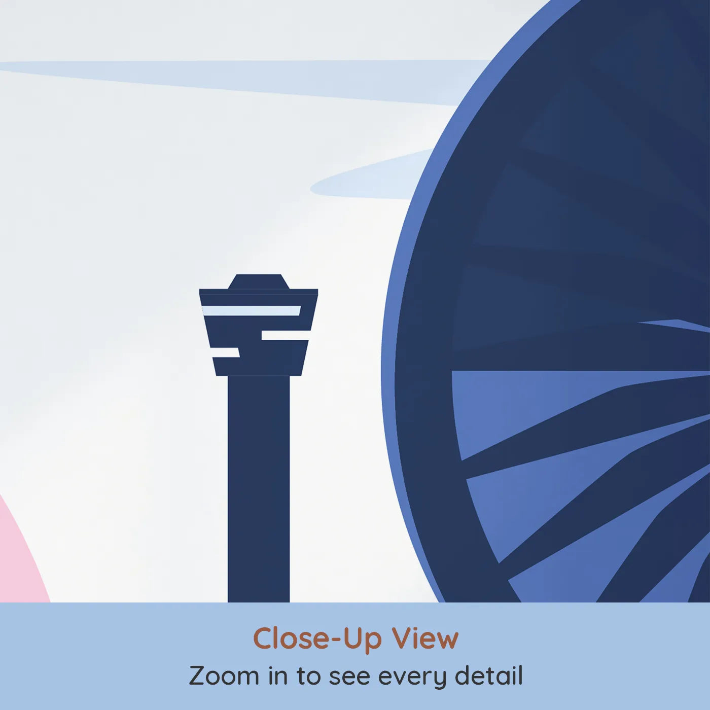 Close-up view of Whimsy Tots' Retro Airport View Wall Mural (Turn Their Room into a Cool, Graphic Travel Hub).Gender-Neutral