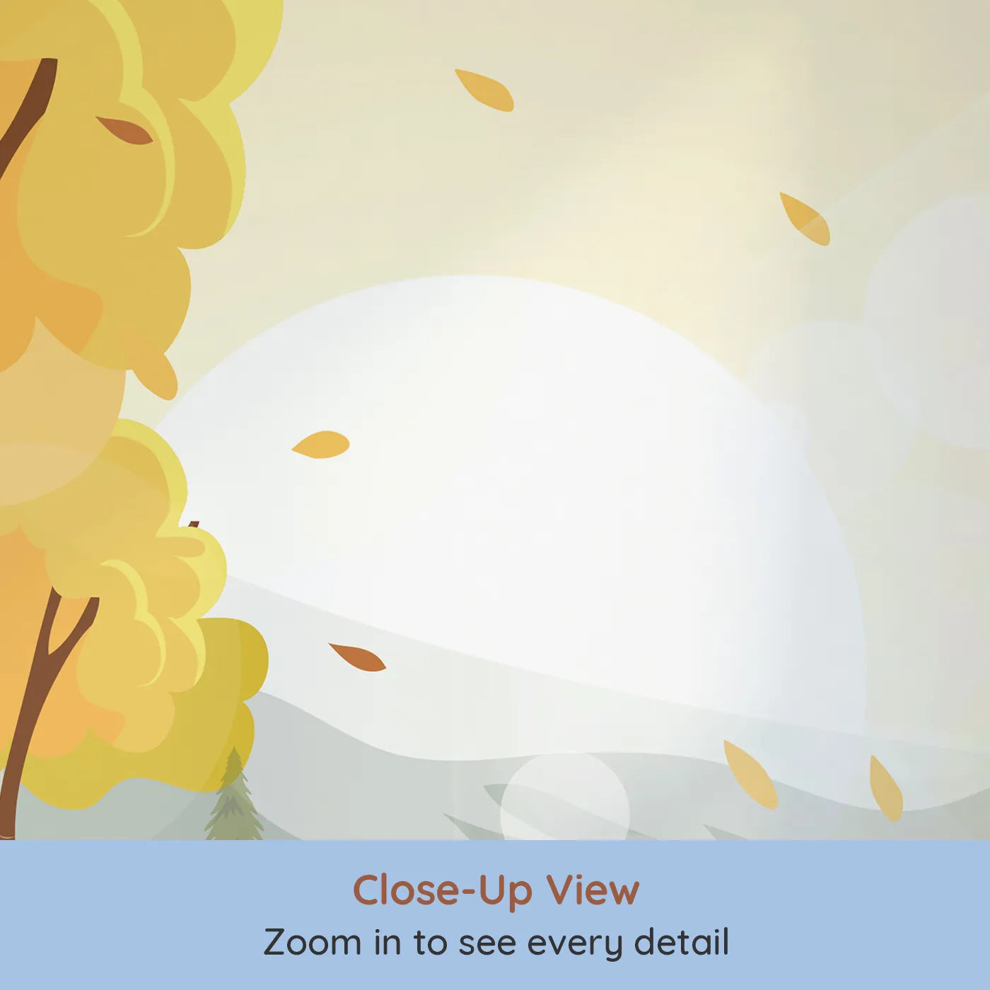 Close-up view of Whimsy Tots' Autumn Forest Glow Wall Mural (Turn Their Room into a Golden Autumn Wonderland).Gender-Neutral