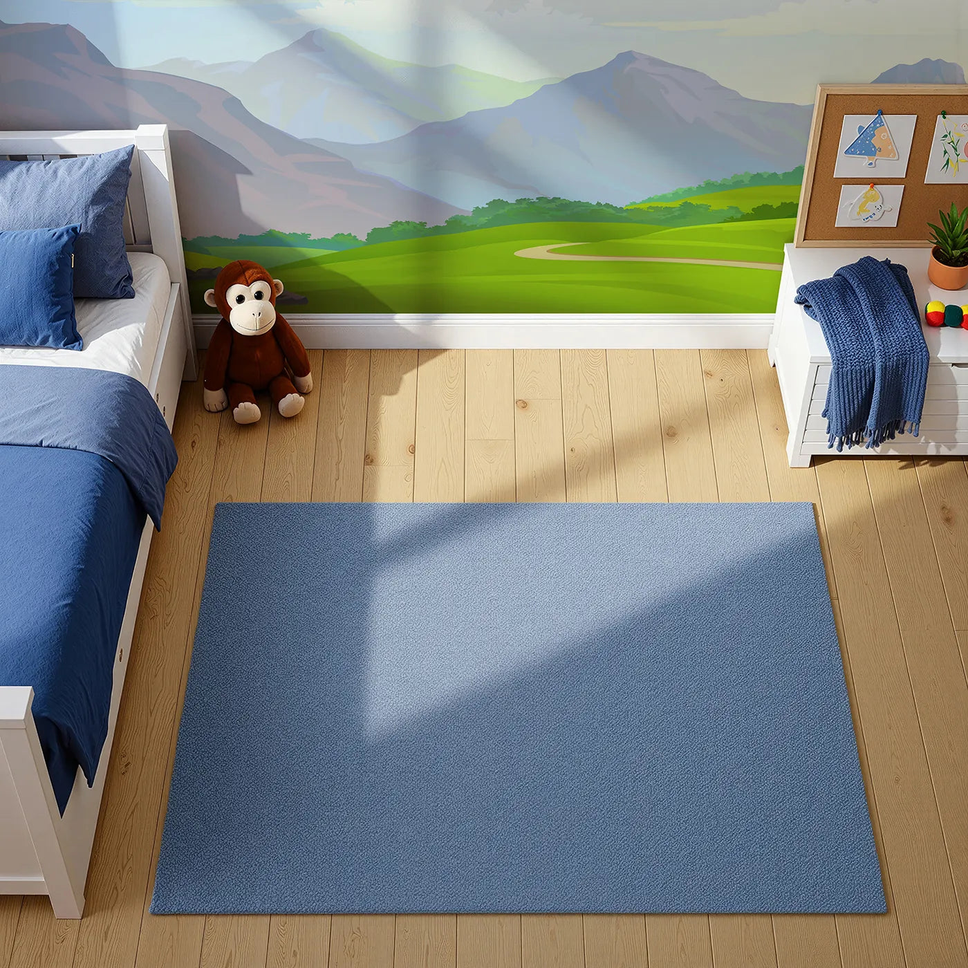Top-down view of Whimsy Tots' Rolling Hills Journey Wall Mural (Turn Their Room into a Vast and Beautiful Landscape).Gender-Neutral