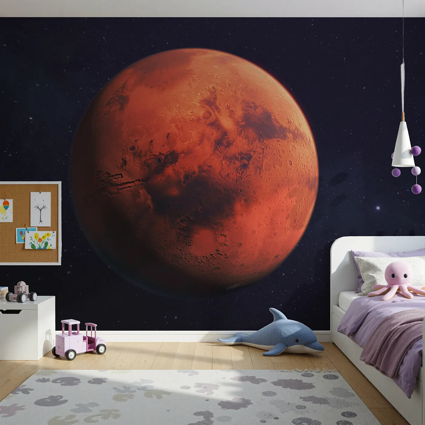 Front view of Whimsy Tots' The Planet Mars Wall Mural