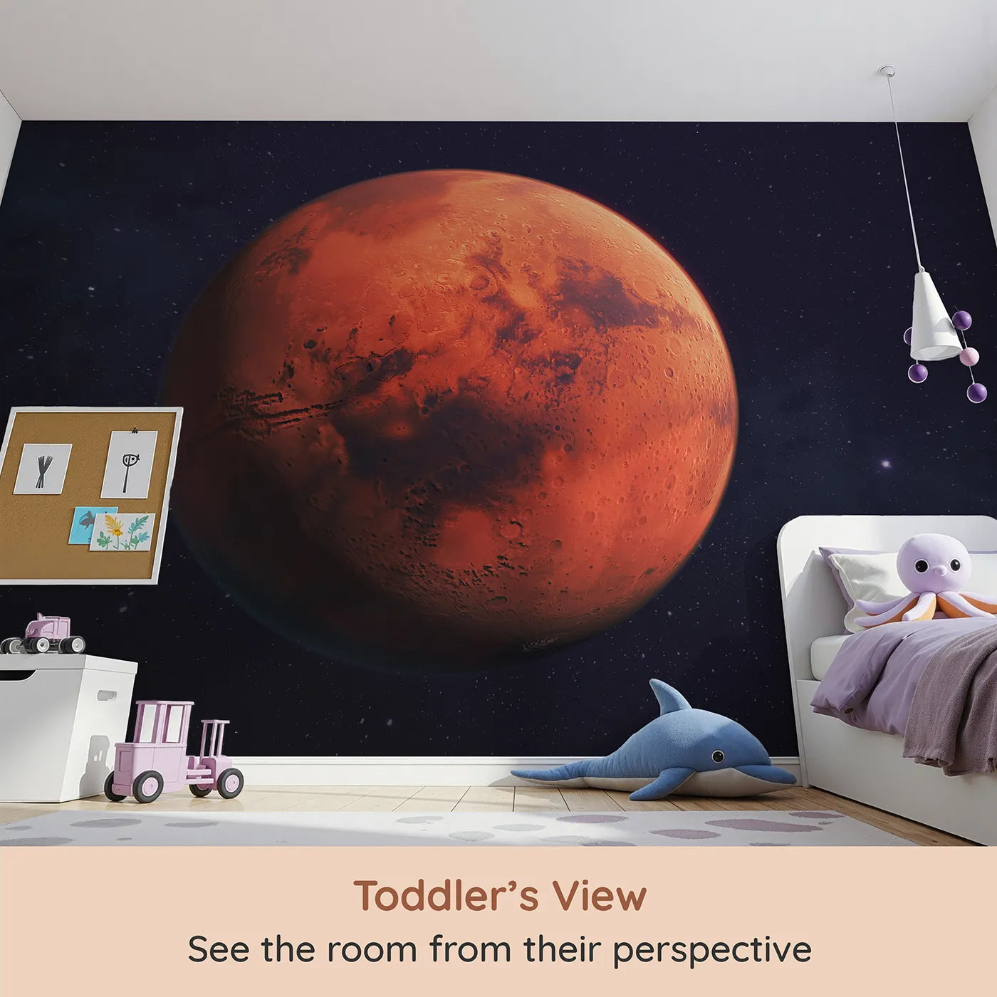 Whimsy Tots The Planet Mars Wall Mural (Turn Their Room into a Mission to the Red Planet) from your child's view.Gender-Neutral