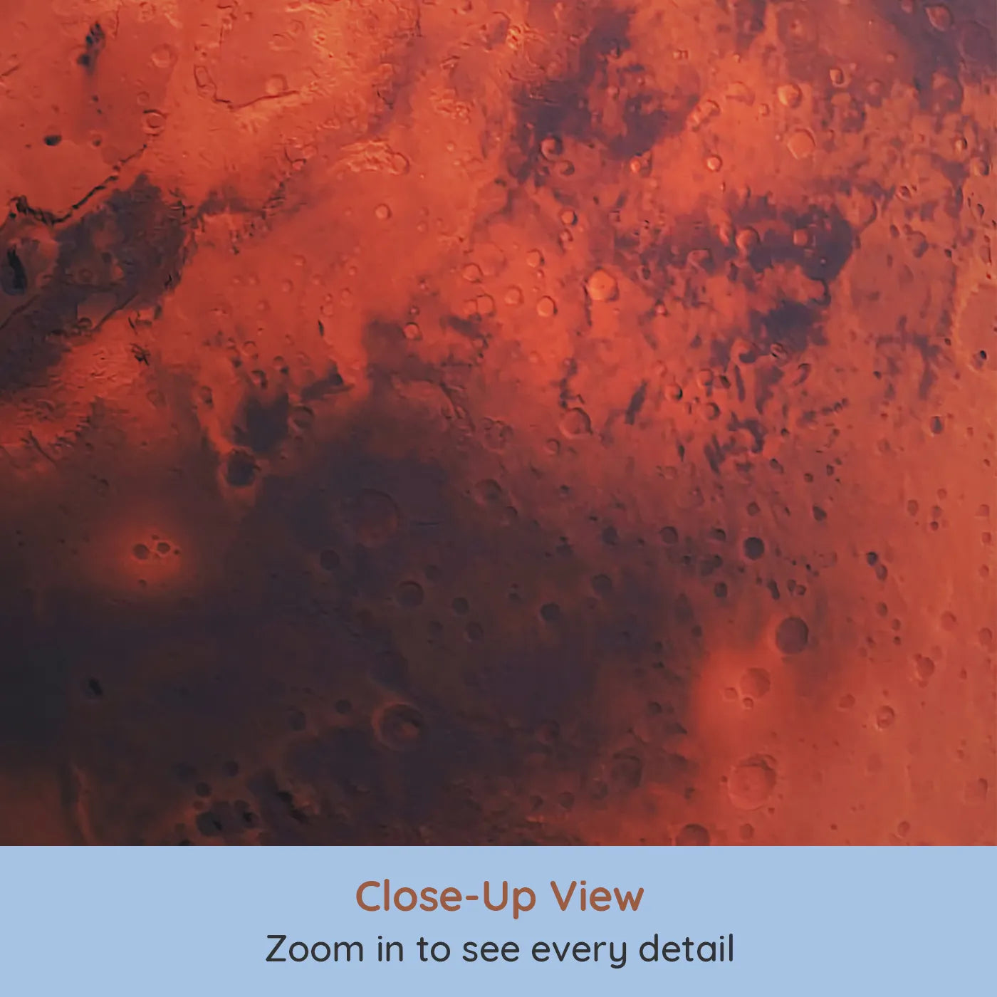 Close-up view of Whimsy Tots' The Planet Mars Wall Mural (Turn Their Room into a Mission to the Red Planet).Gender-Neutral