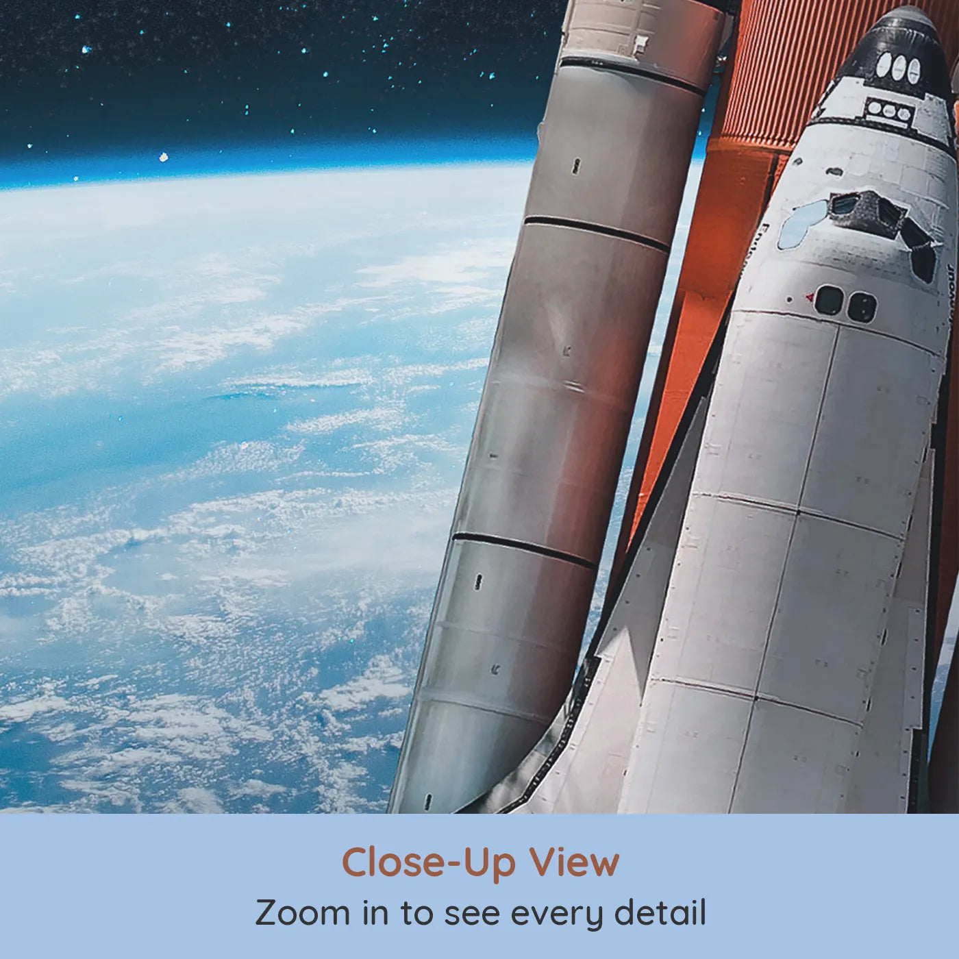 Close-up view of Whimsy Tots' Space Shuttle Orbit Wall Mural (Turn Their Room into a High-Flying Space Mission).Gender-Neutral