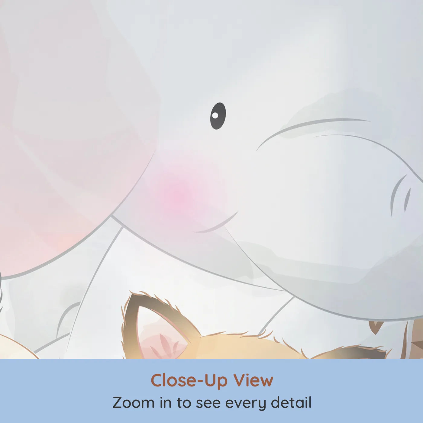 Close-up view of Whimsy Tots' Cute Animal Friends Wall Mural (Turn Their Room into the Sweetest Cuddle Puddle).Gender-Neutral
