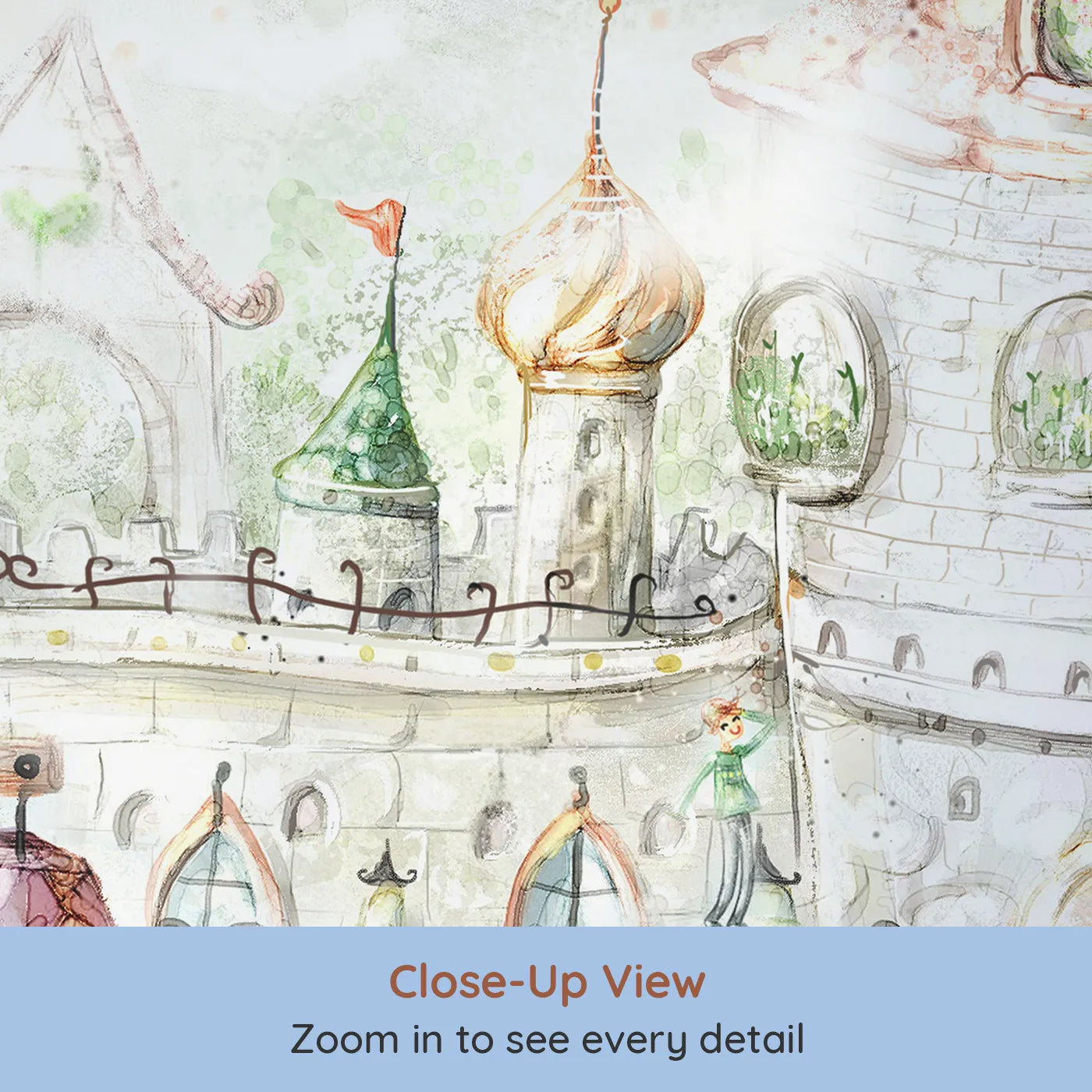 Close-up view of Whimsy Tots' Fairytale Kingdom Wall Mural (Turn Their Room into a Sprawling Magical World).Gender-Neutral