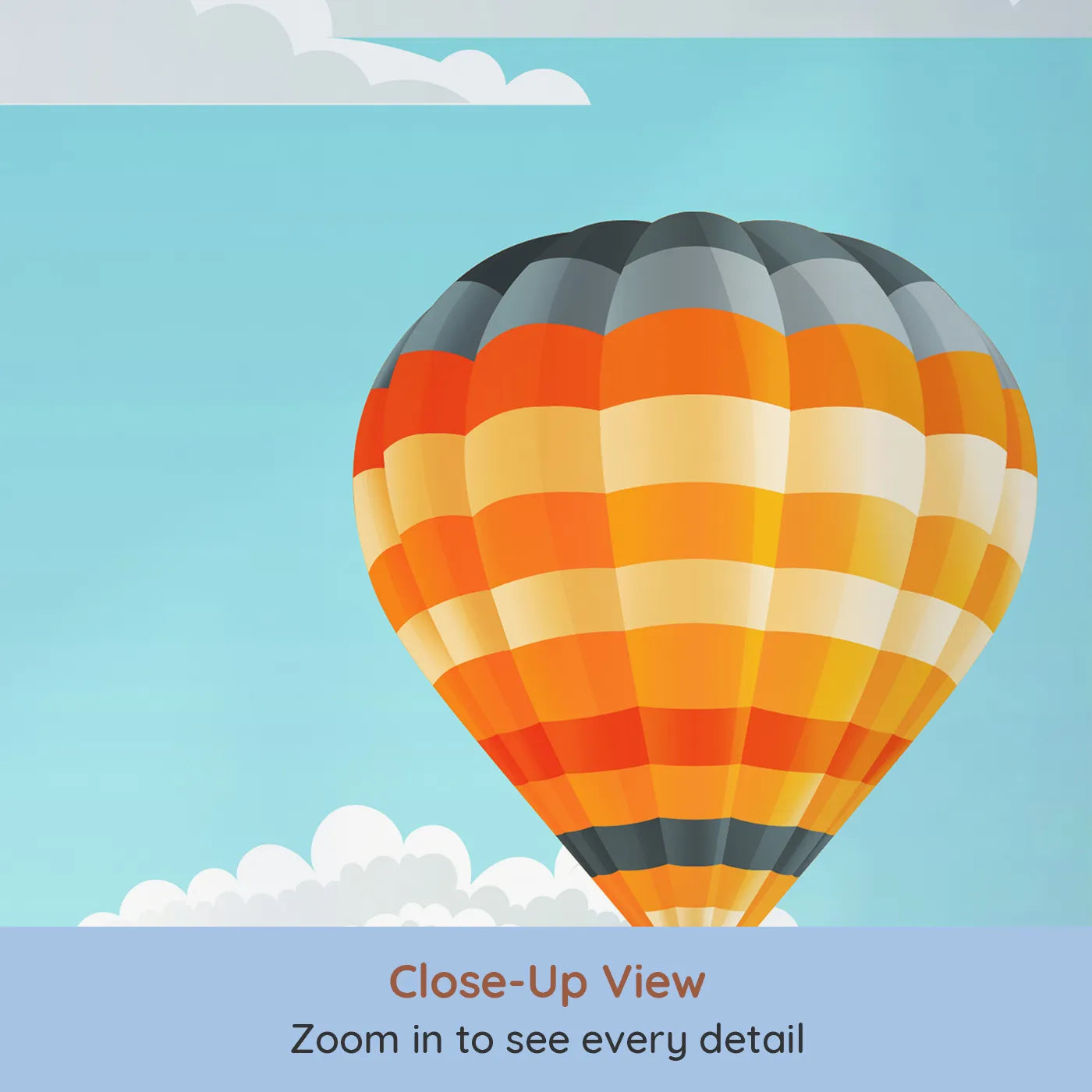 Close-up view of Whimsy Tots' Mountain High Balloons Wall Mural (Turn Their Room into a Breathtaking Sky Adventure).Gender-Neutral