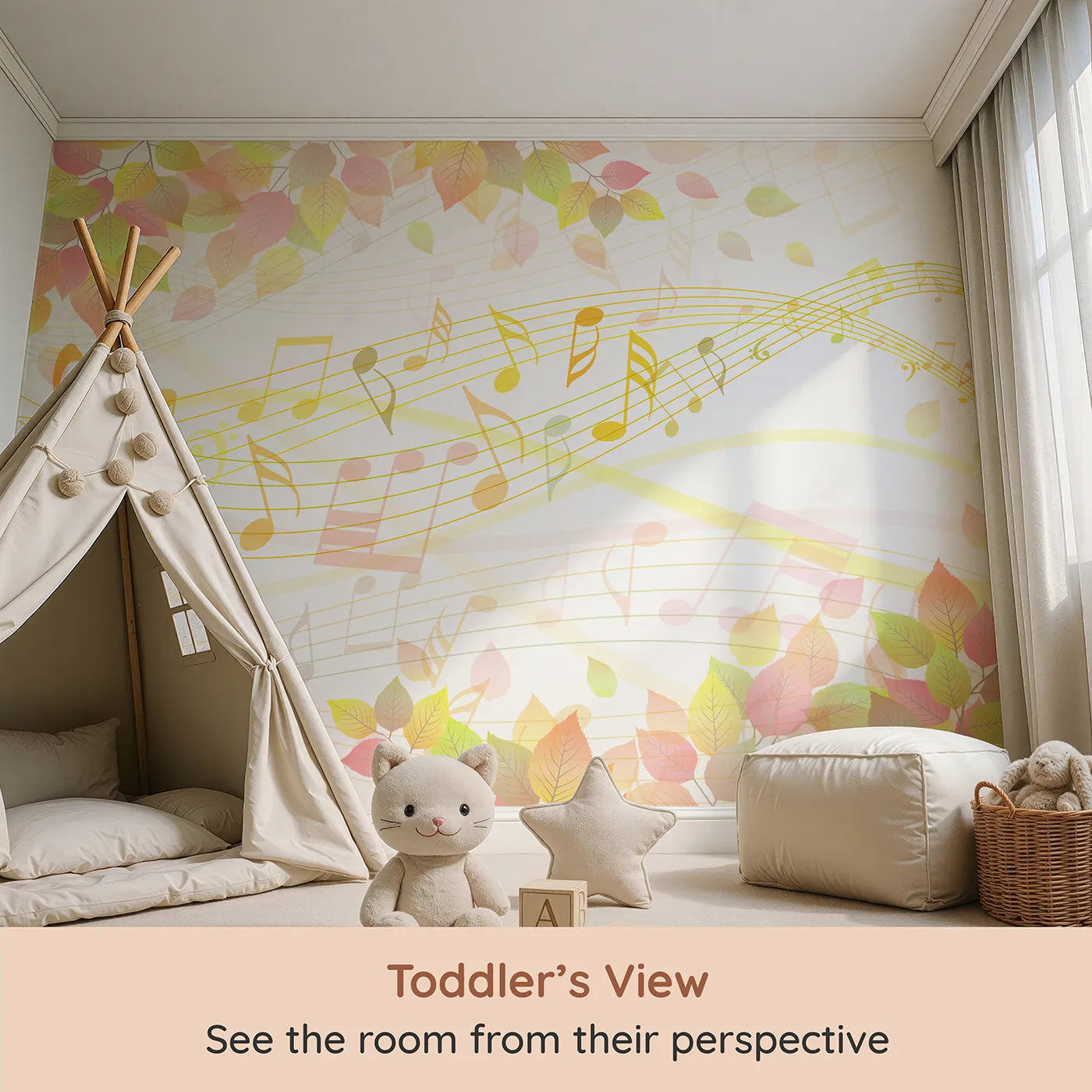 Whimsy Tots Autumn Song Wall Mural (Turn Their Room into a Symphony of Fall Colors) from your child's view.Gender-Neutral