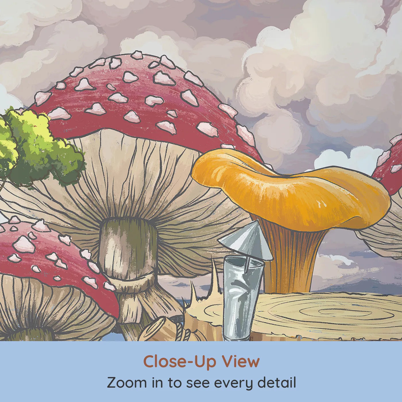 Close-up view of Whimsy Tots' Treehouse Adventure Wall Mural (Turn Their Room into the Ultimate Treetop Hideout).Gender-Neutral