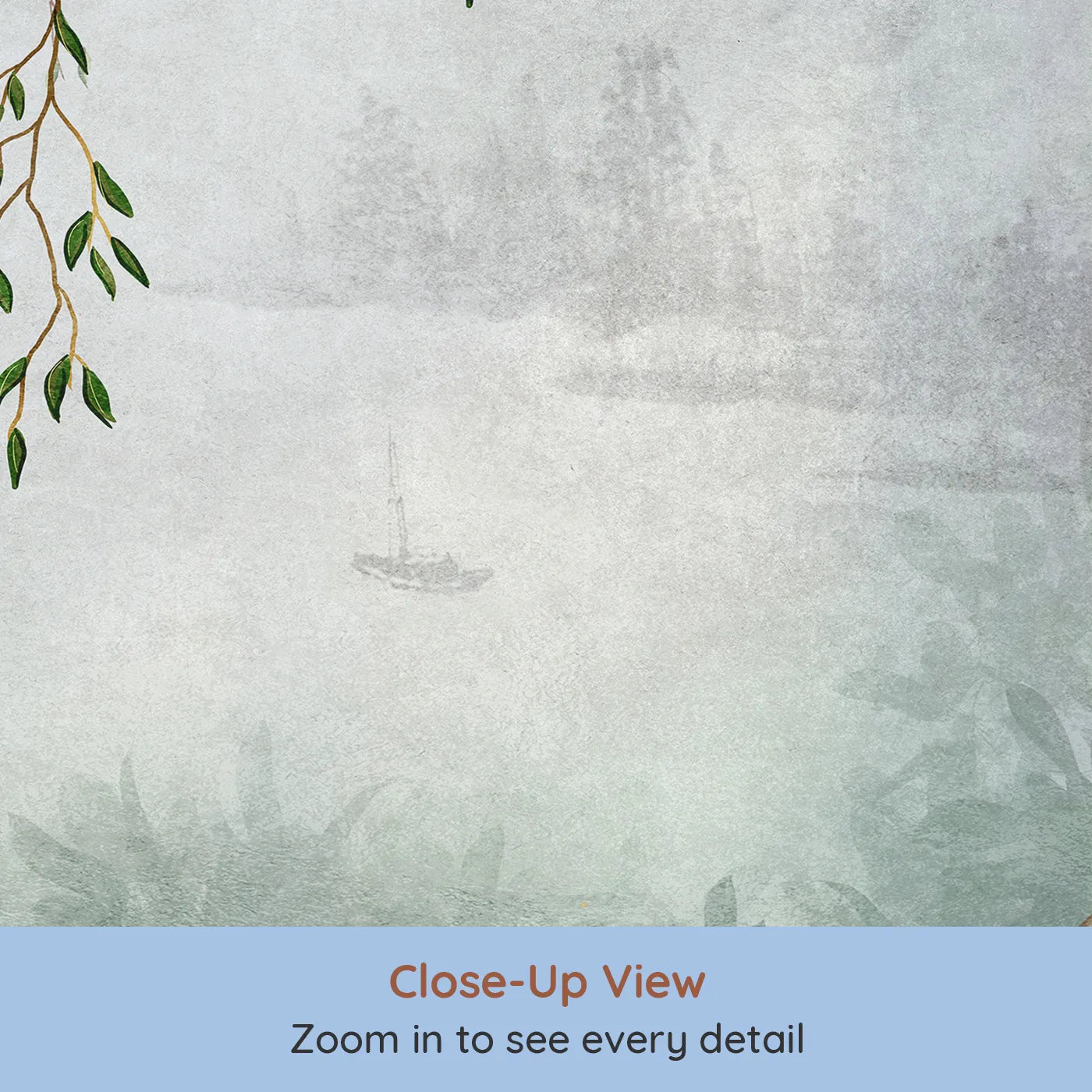 Close-up view of Whimsy Tots' Misty Blossom Tree Wall Mural (Turn Their Room into a Serene and Painterly Landscape).Gender-Neutral