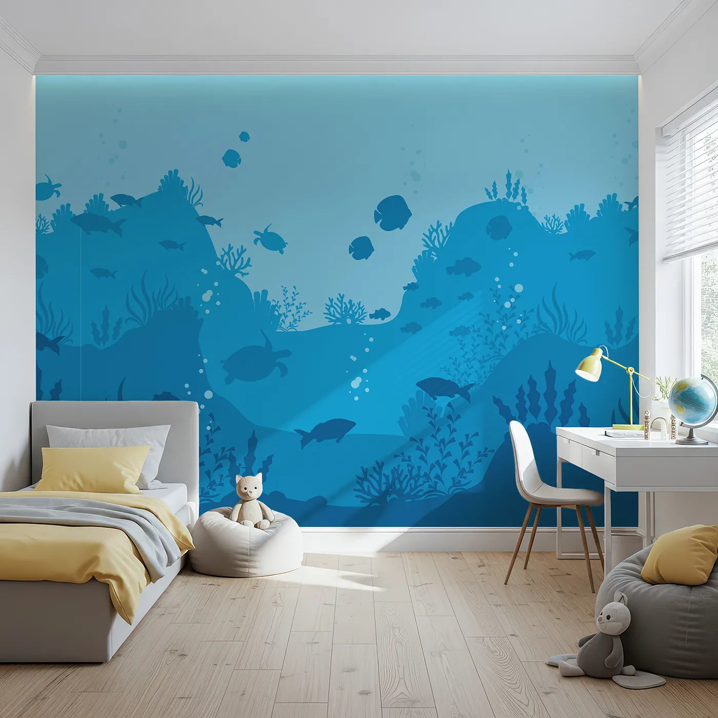 Front view of Whimsy Tots' Underwater Kingdom Silhouette Wall Mural