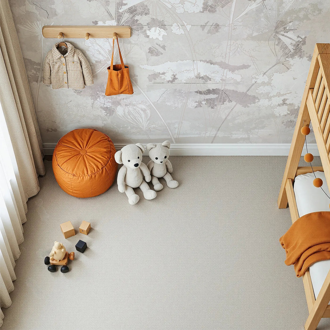 Top-down view of Whimsy Tots' Abstract Floral Sketch Wall Mural (Turn Their Room into a Faded, Dreamy Garden).Gender-Neutral