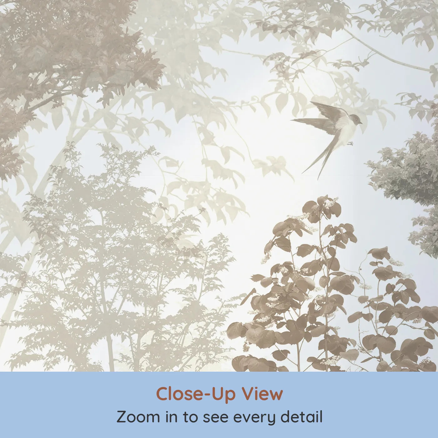 Close-up view of Whimsy Tots' Misty Forest Deer Wall Mural in Sepia (Turn Their Room into a Quiet, Enchanted Forest).Gender-Neutral