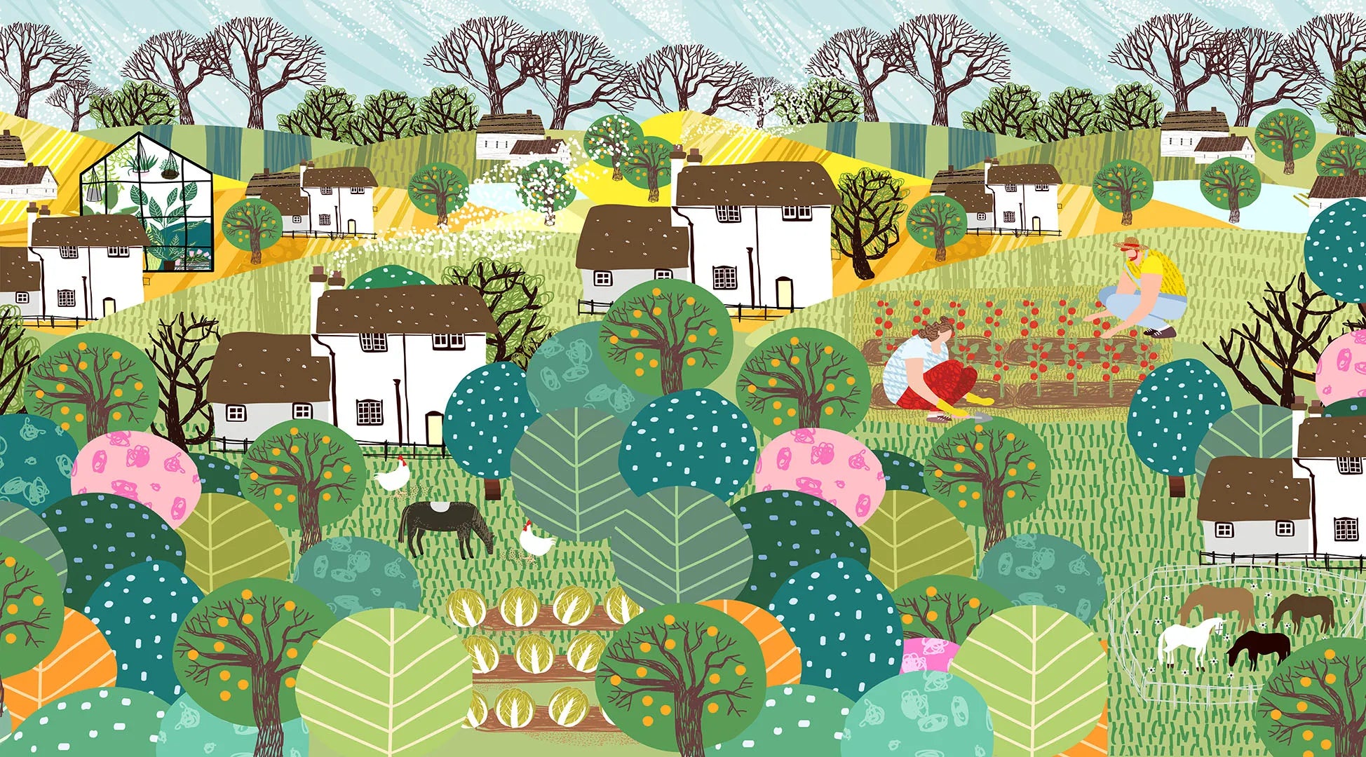 A Cheerful Day of Work and Play on the Farm