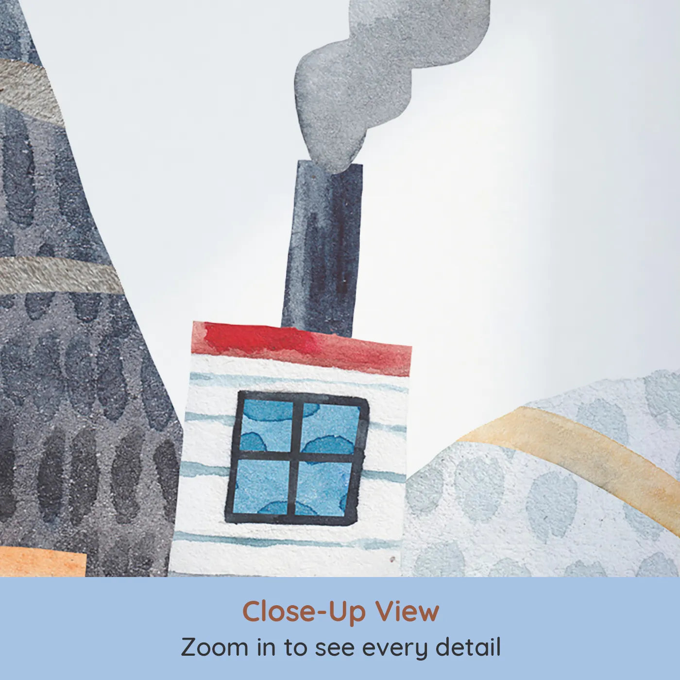 Close-up view of Whimsy Tots' Watercolor Mountain Voyage Wall Mural (Turn Their Room into a Charming Seaside Adventure).Gender-Neutral