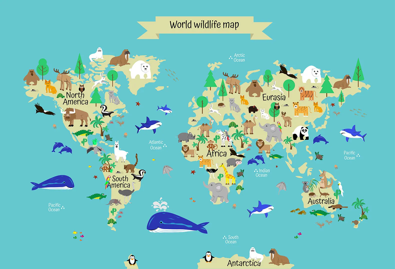 A Global Safari on a Beautiful Teal Map