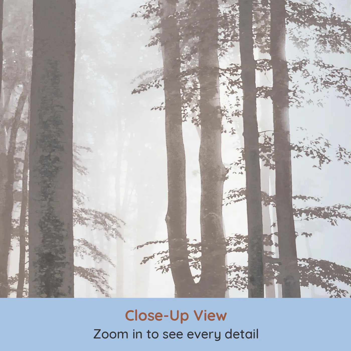 Close-up view of Whimsy Tots' Misty Sepia Forest with Deer Wall Mural (Turn Their Room into a Deep and Mysterious Woodland).Gender-Neutral