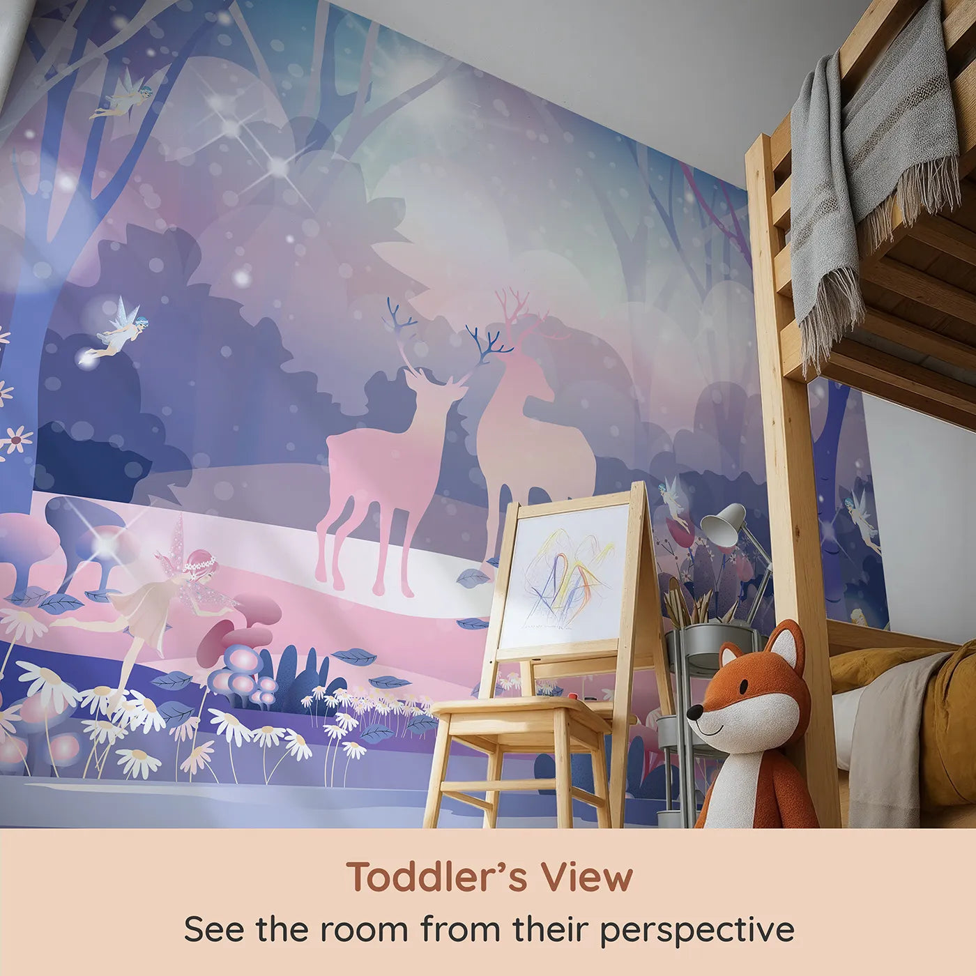 Whimsy Tots Enchanted Winter Forest Wall Mural (Turn Their Room into a Magical, Moonlit Wonderland) from your child's view.Best for Girls
