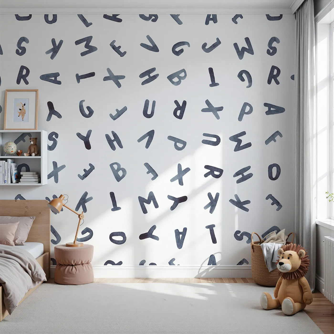 Front view of Whimsy Tots' Watercolor Letters Wall Mural