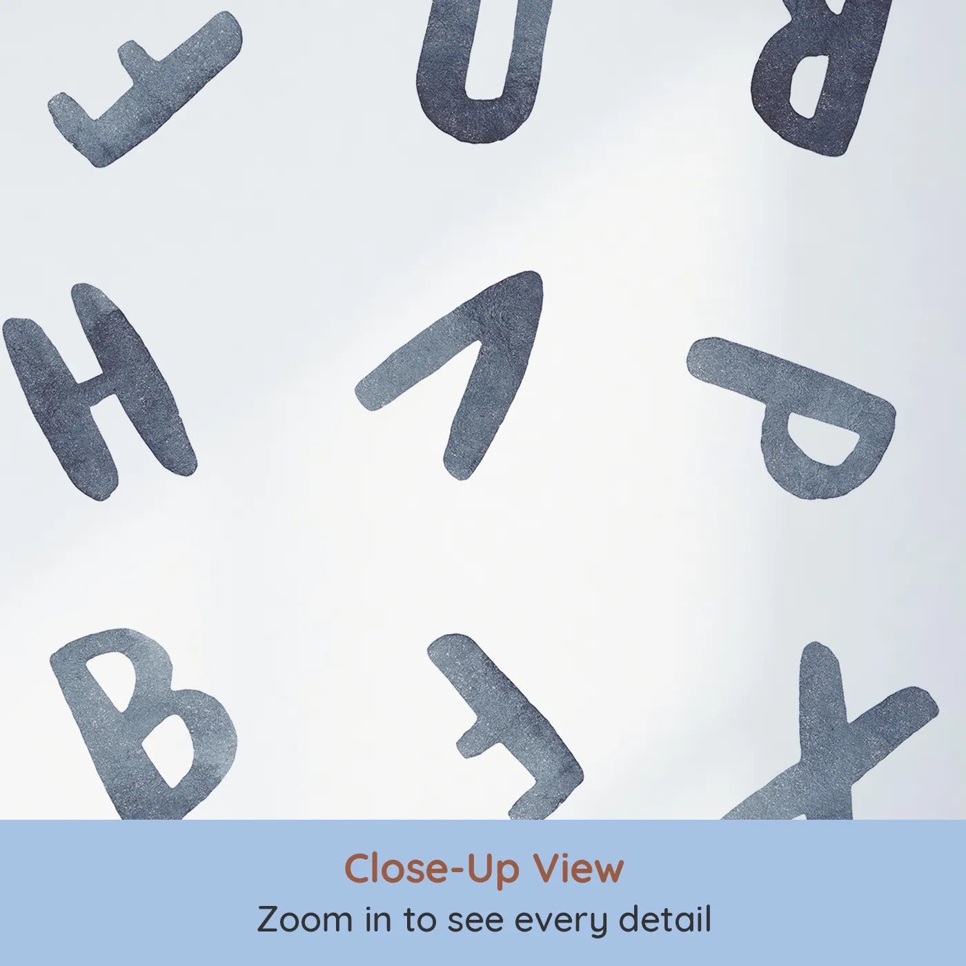 Close-up view of Whimsy Tots' Watercolor Letters Wall Mural (Turn Their Room into an Artistic Alphabet).Gender-Neutral