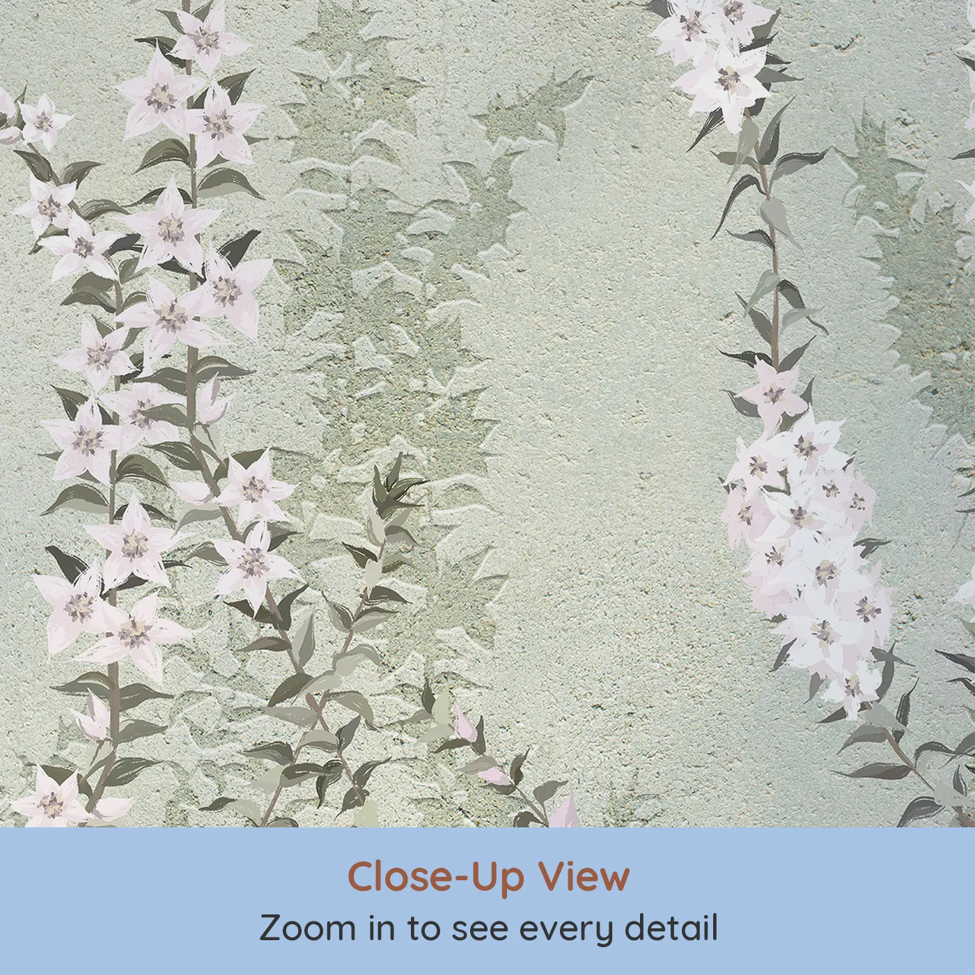 Close-up view of Whimsy Tots' Heather Field Wall Mural (Turn Their Room into a Field of Gentle Wildflowers).Gender-Neutral