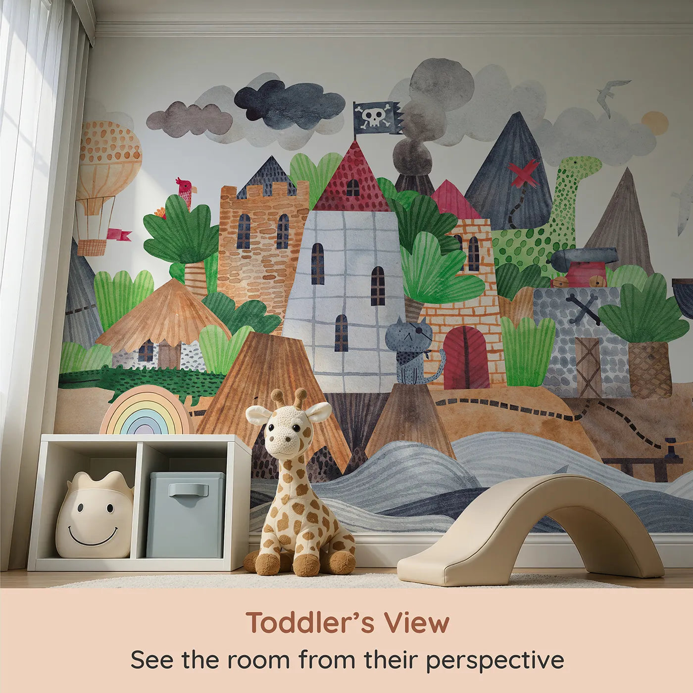 Whimsy Tots Treasure Island Adventure Wall Mural (Turn Their Room into a Swashbuckling Quest for Gold) from your child's view.Best for Boys