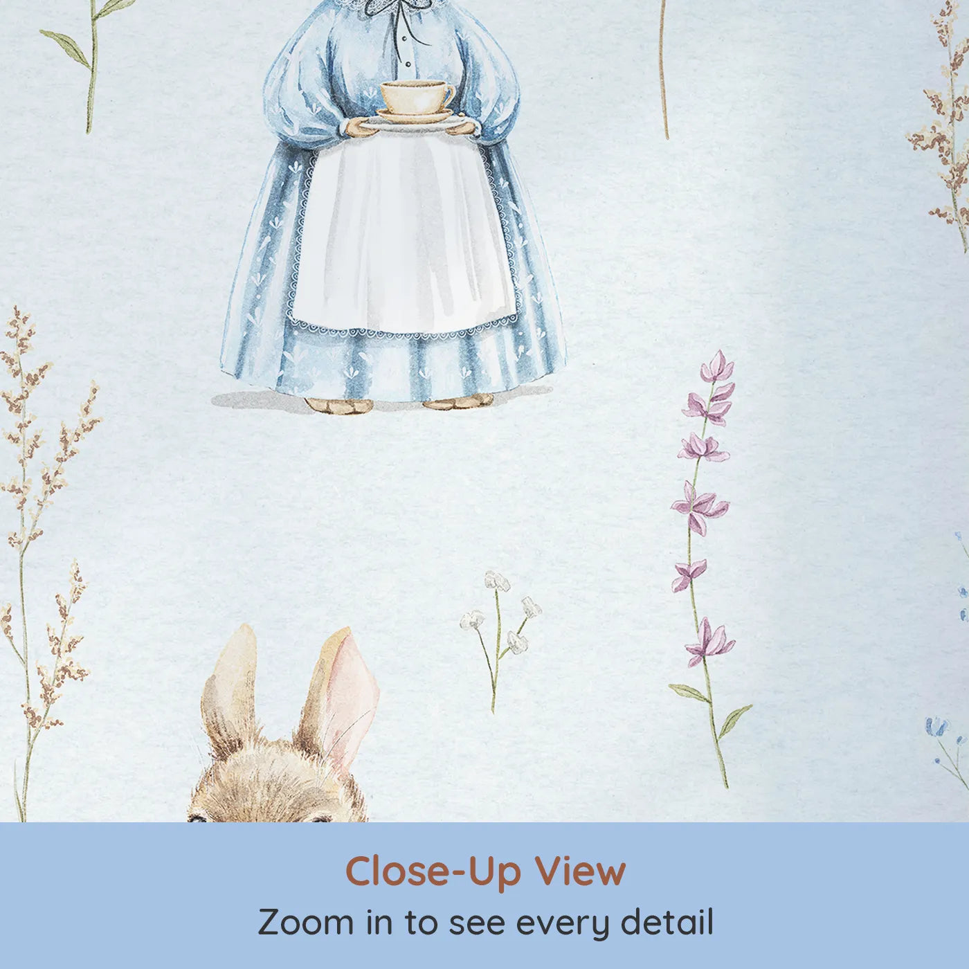 Close-up view of Whimsy Tots' Vintage Woodland Friends Wall Mural (Turn Their Room into a Classic Storybook Meadow).Gender-Neutral