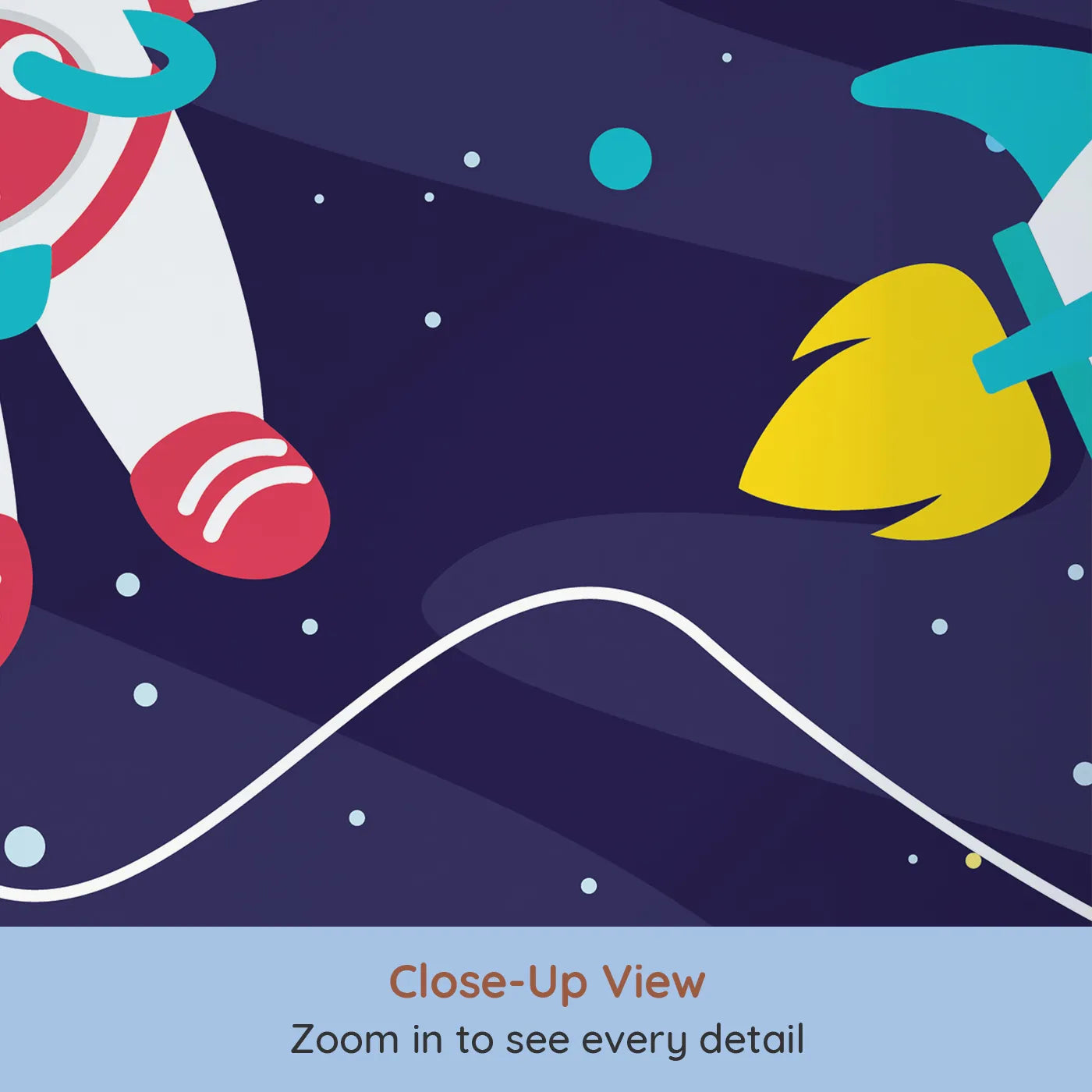 Close-up view of Whimsy Tots' Astronaut on a New World Wall Mural (Turn Their Room into an Interplanetary Expedition).Gender-Neutral