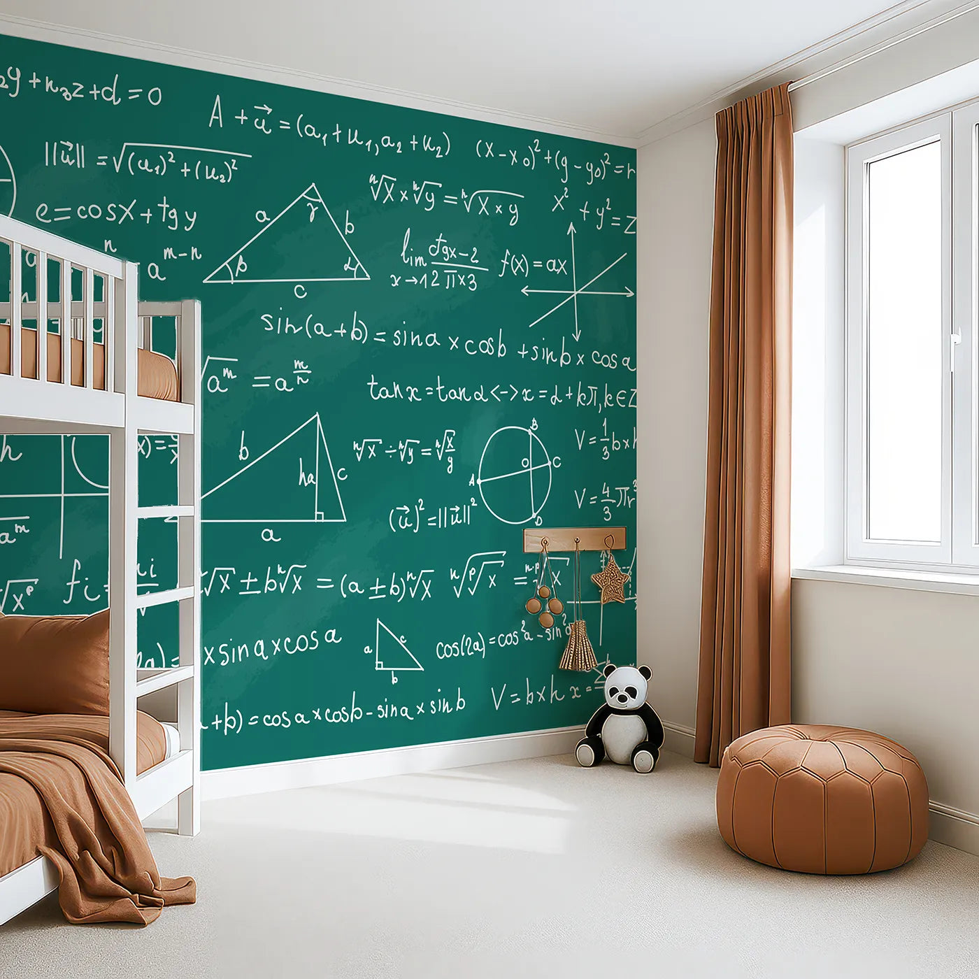 Angled view of Whimsy Tots' Math Equations Chalkboard Wall Mural (Turn Their Room into a Hub for Big Ideas).Gender-Neutral