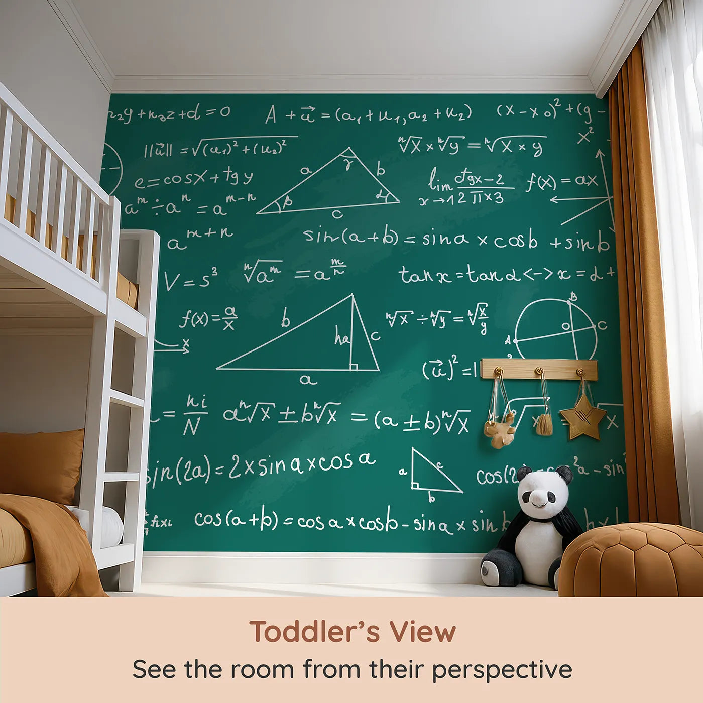 Whimsy Tots Math Equations Chalkboard Wall Mural (Turn Their Room into a Hub for Big Ideas) from your child's view.Gender-Neutral