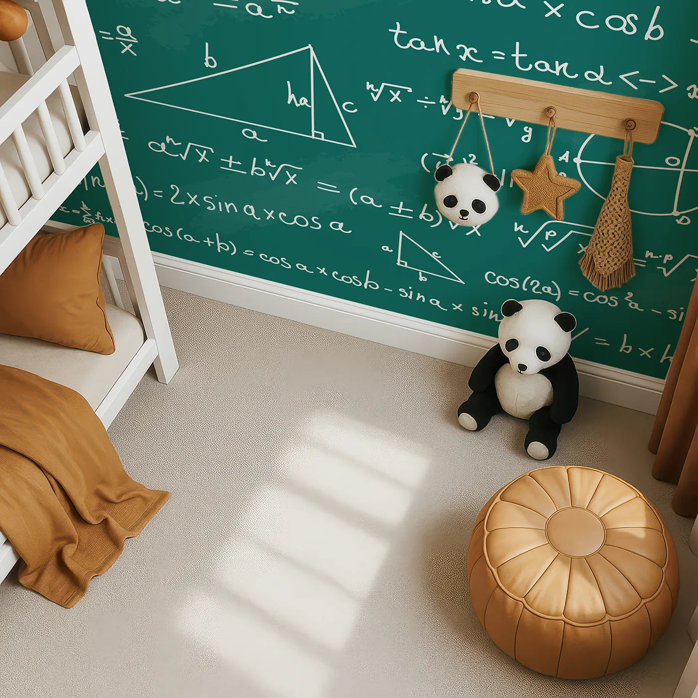 Top-down view of Whimsy Tots' Math Equations Chalkboard Wall Mural (Turn Their Room into a Hub for Big Ideas).Gender-Neutral