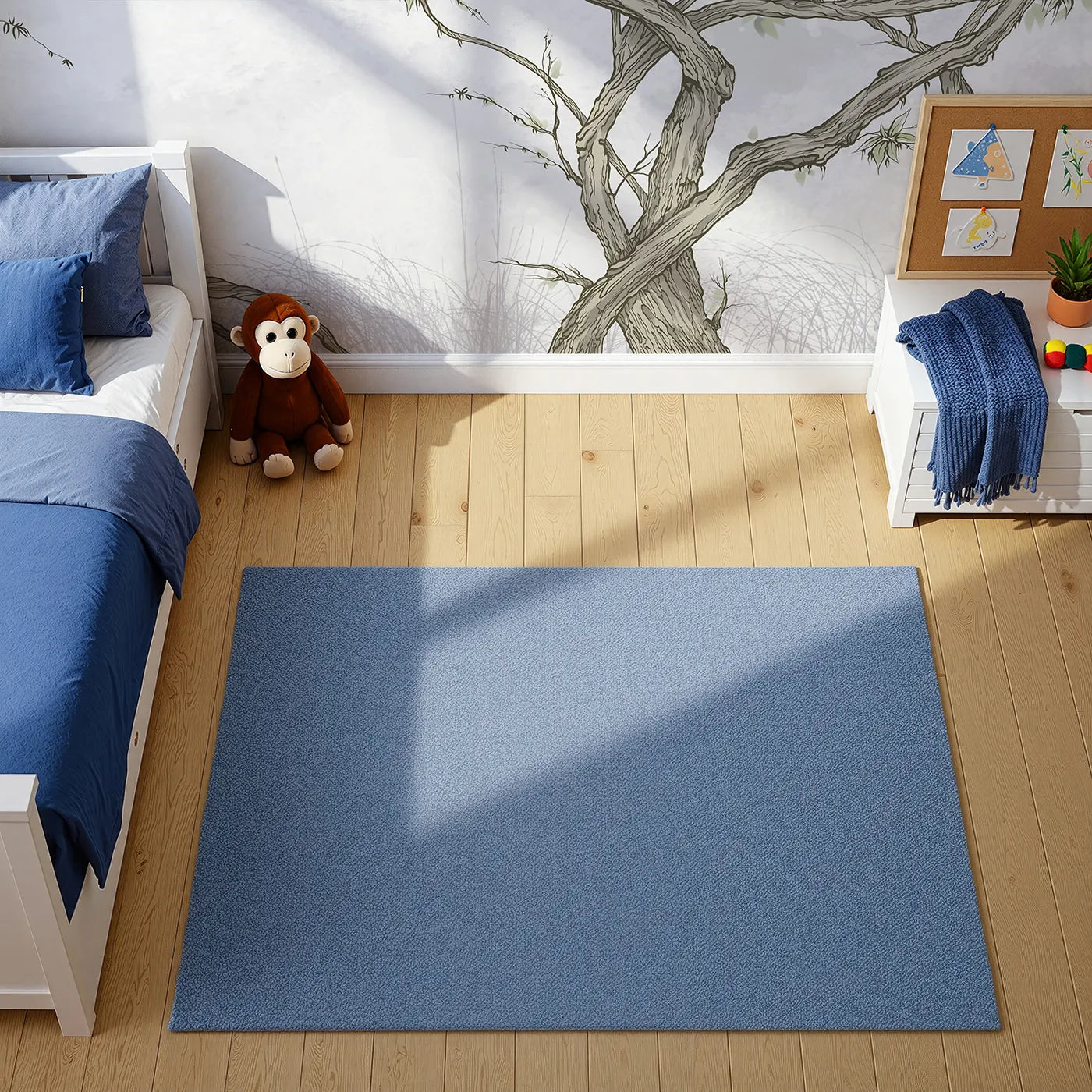 Top-down view of Whimsy Tots' Gnarled Tree Grove Wall Mural in Green (Turn Their Room into an Ancient, Mystical Forest).Gender-Neutral