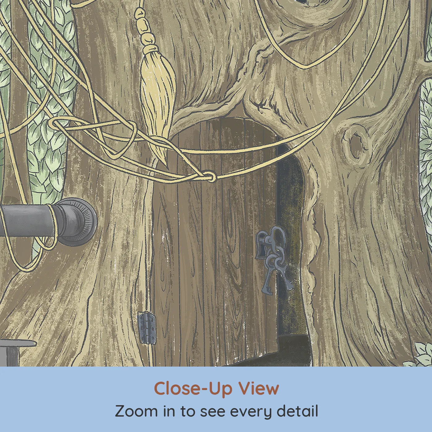 Close-up view of Whimsy Tots' Cozy Treehouse Cottage Wall Mural (Turn Their Room into the Coziest Hideout in the Woods).Gender-Neutral