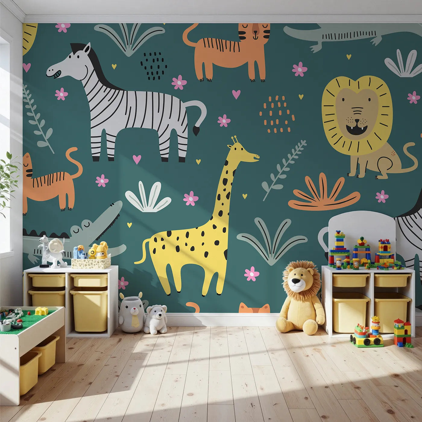 Front view of Whimsy Tots' Scandinavian Safari Wall Mural